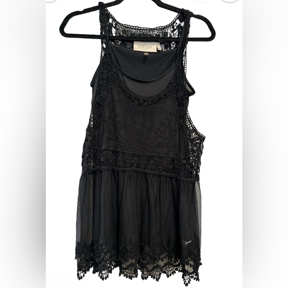 LaBellum Hillary Scott Black Lace Layering Tank sz XS